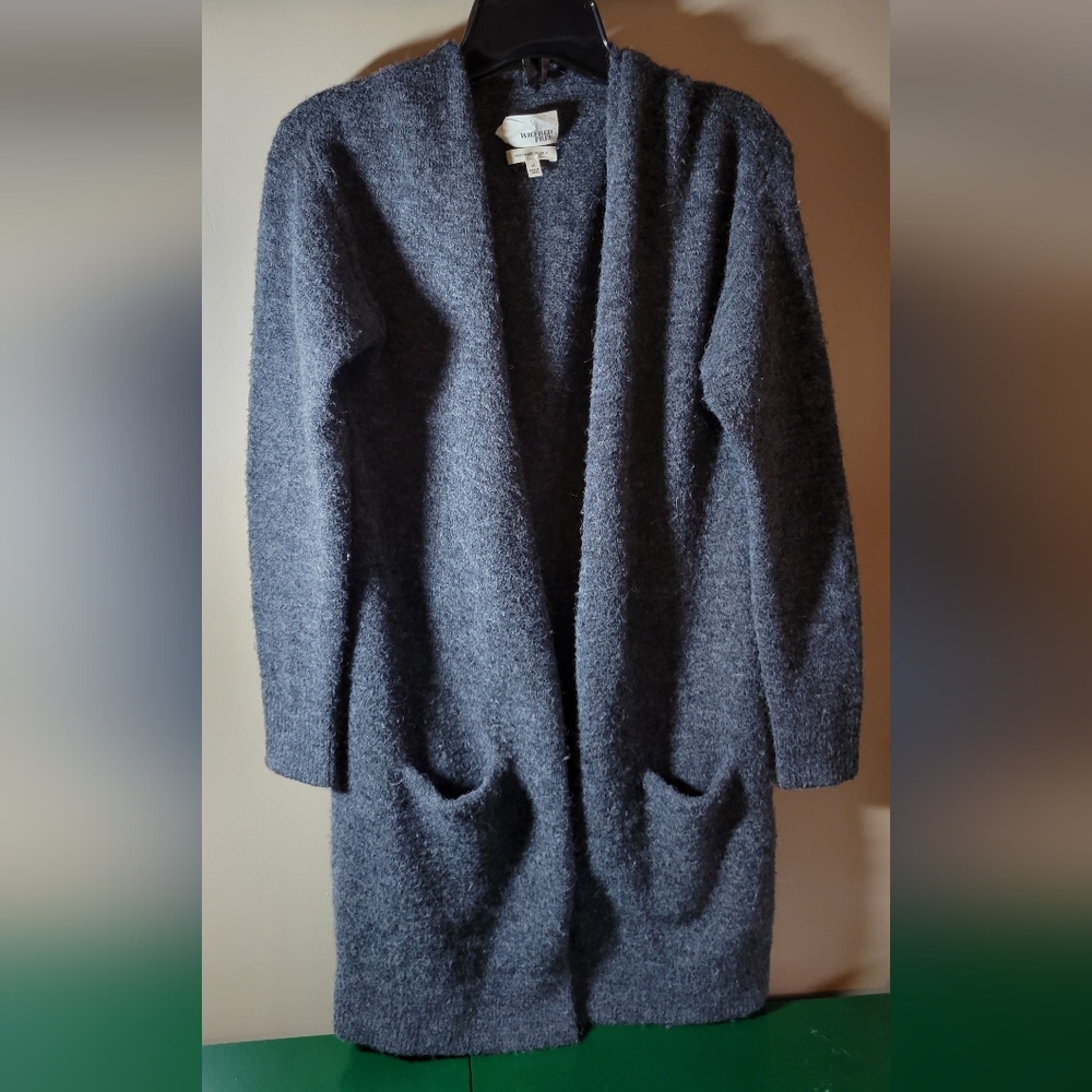 Wilfred Free People Charcoal Gray Open-Front Knit Cardigan ALPAGA Made In Italy